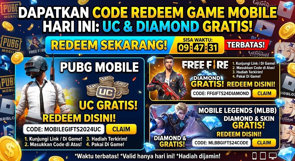 Redeem Code Game Mobile Hari Ini: UC Diamond Gratis!